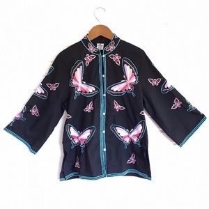 Vintage Embroidered Butterfly  Tunic Shirt Sz M